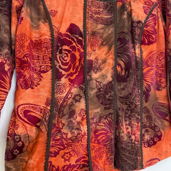 CATO Brown Orange Sheer Burnt Velvet Floral Paisley Fairycore Y2K Size Large - Picture 3 of 14